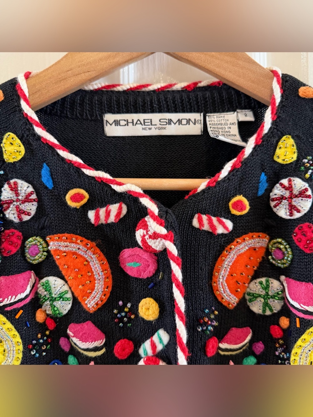 Vintage Michael Simon black knit candy and fruit embellished cardigan - Picture 2 of 8